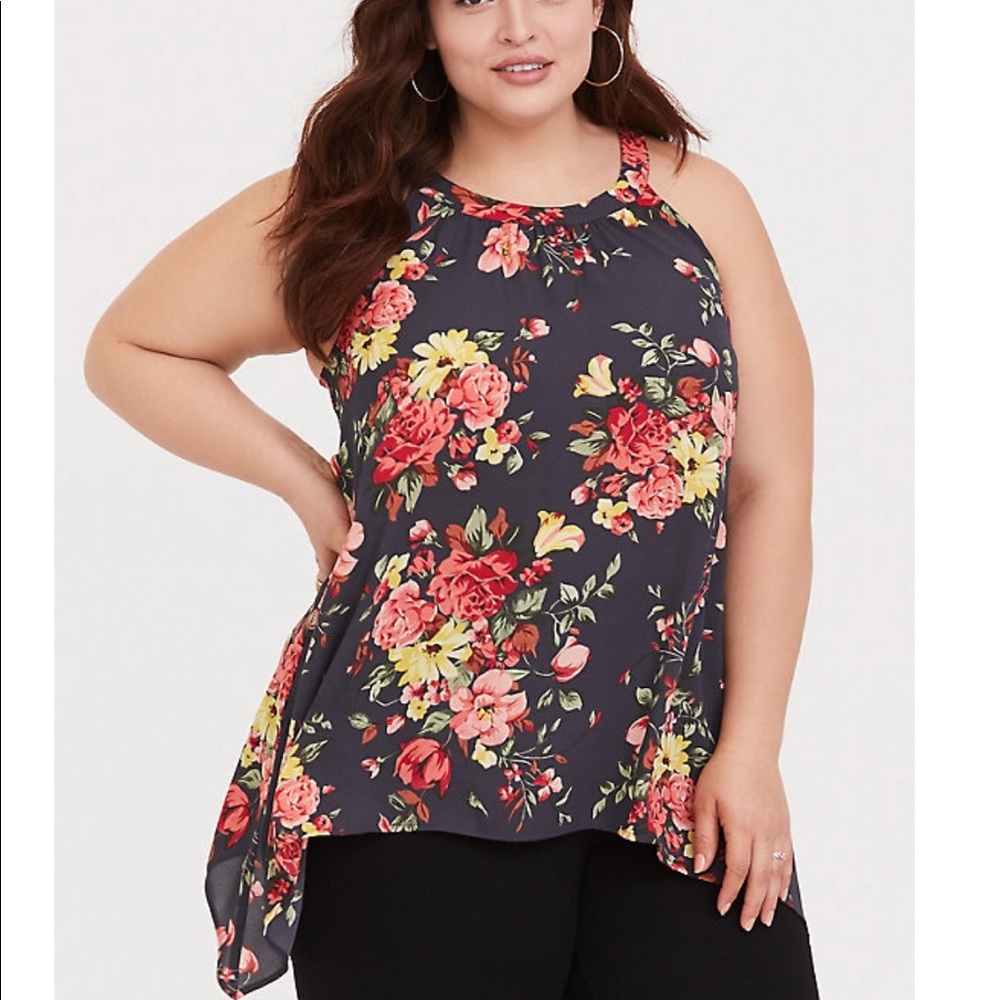 DARK GREY FLORAL GEORGETTE SHARKBITE GODDESS TANK